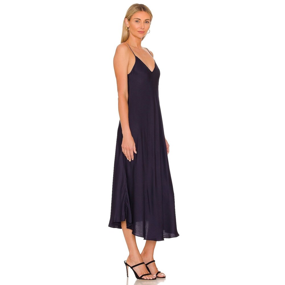 NEW L'AGENCE Lorraine Trapeze Slip Dress in Midnight Navy Blue Midi Maxi Satin - Picture 2 of 3